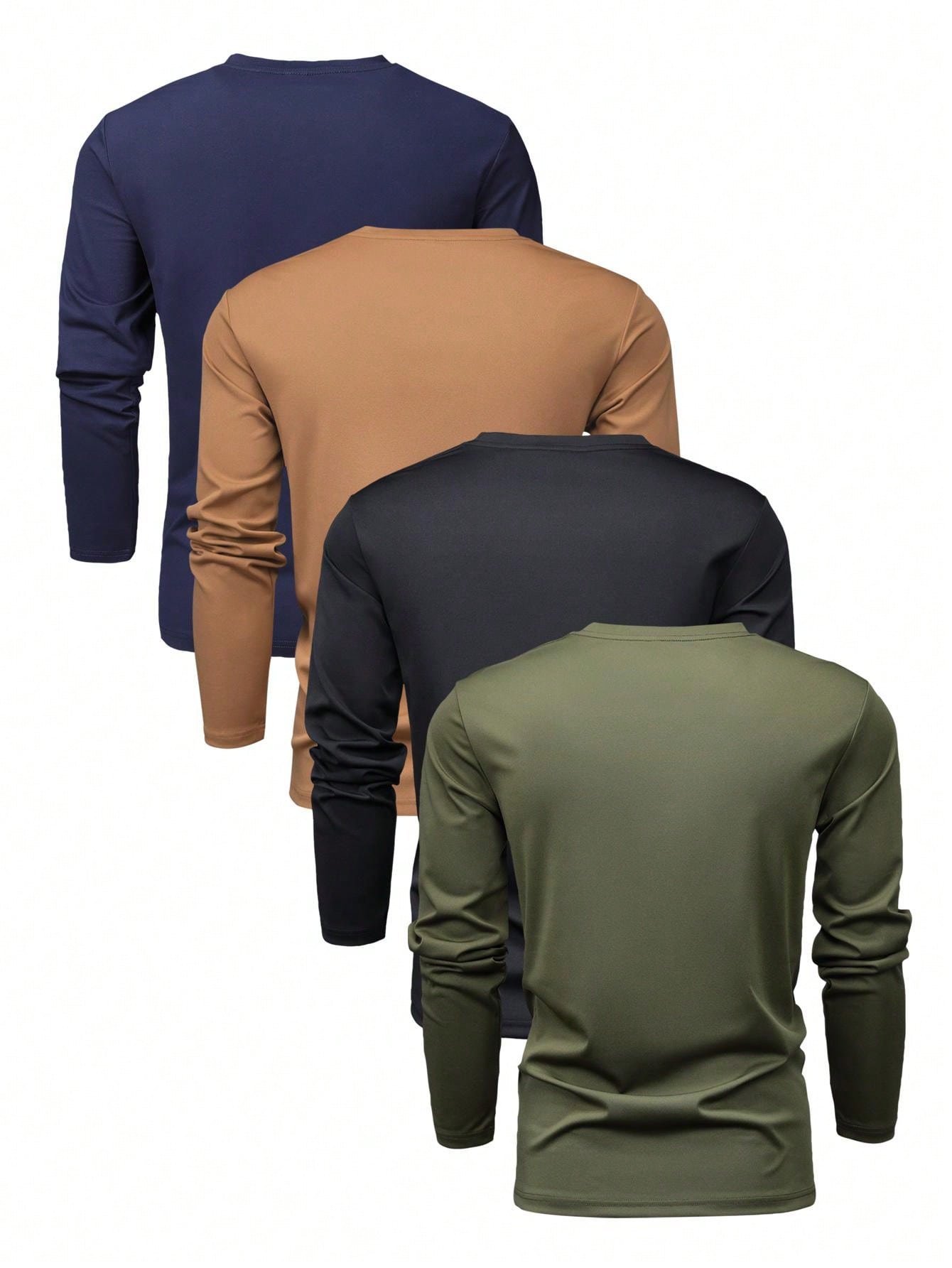 4pcs/Set Men's Regular-Fit Long Sleeve T-Shirt, Solid Color Basic Style, Fashionable Casual Sports Outfit, Thin Tops For Spring And Autumn