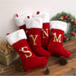 20 Inches Red Velvet With White Super Soft Plush Cuff Initial Christmas Stockings Embroidered With Gold Letter Stockings Xmas Tree Decorating Supplies Festival Creative Decoration