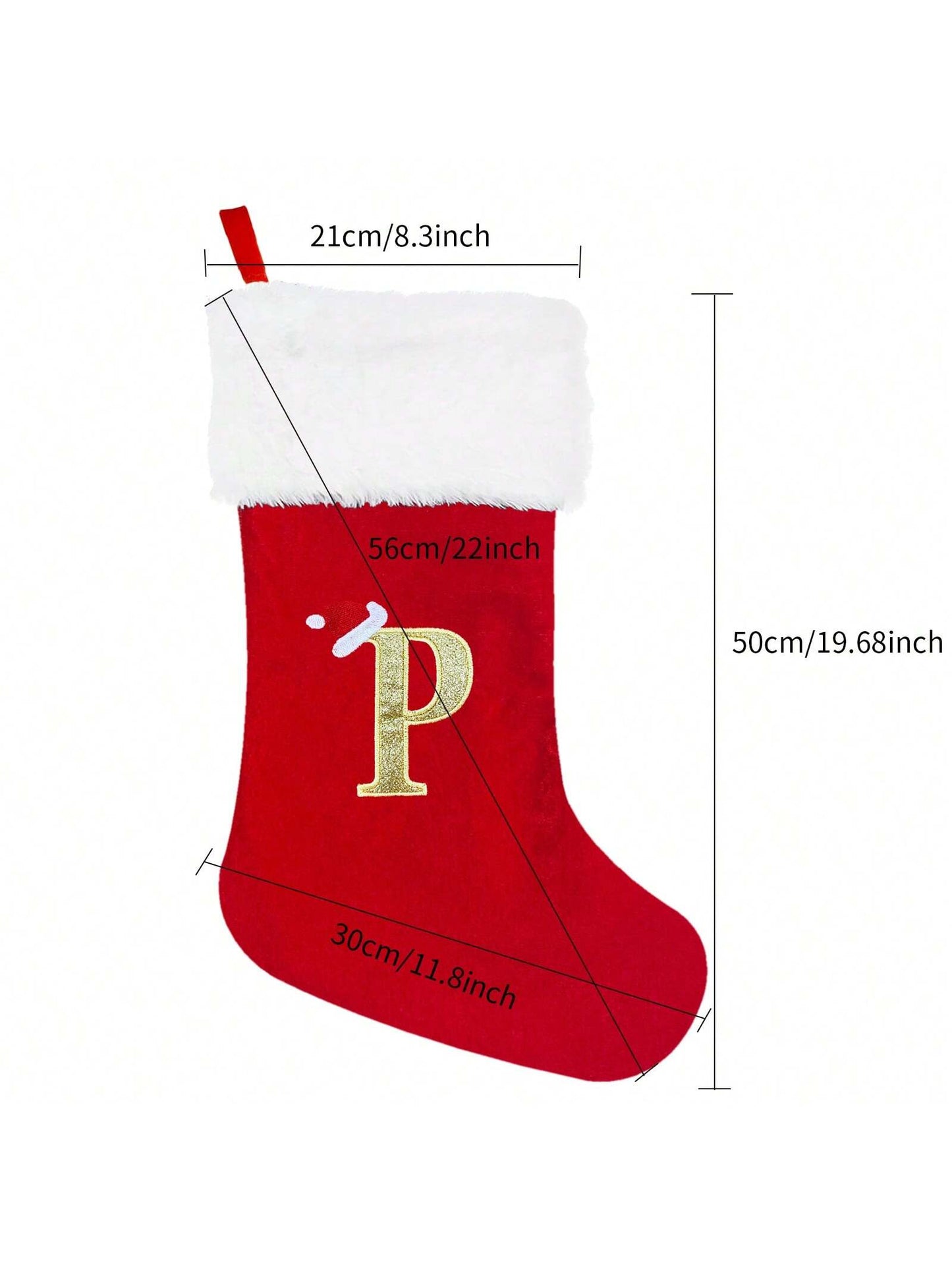 20 Inches Red Velvet With White Super Soft Plush Cuff Initial Christmas Stockings Embroidered With Gold Letter Stockings Xmas Tree Decorating Supplies Festival Creative Decoration