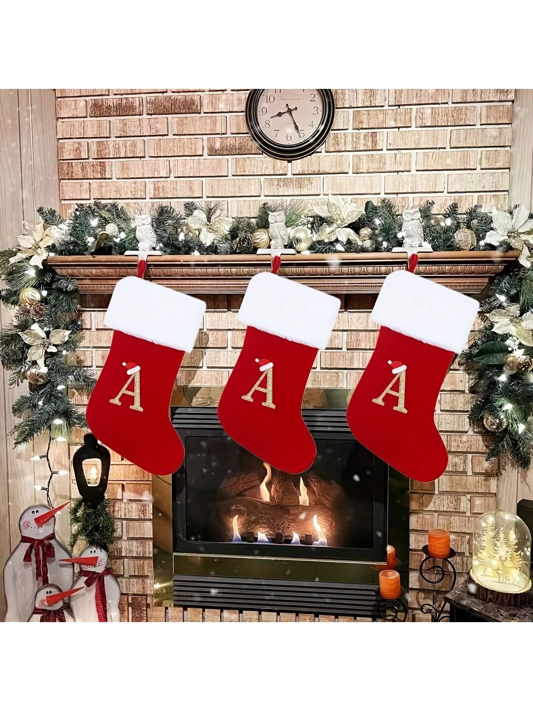 20 Inches Red Velvet With White Super Soft Plush Cuff Initial Christmas Stockings Embroidered With Gold Letter Stockings Xmas Tree Decorating Supplies Festival Creative Decoration