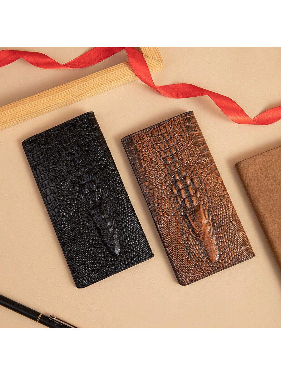 Men's Crocodile Embossed Multi-Function Large Capacity Bifold Long