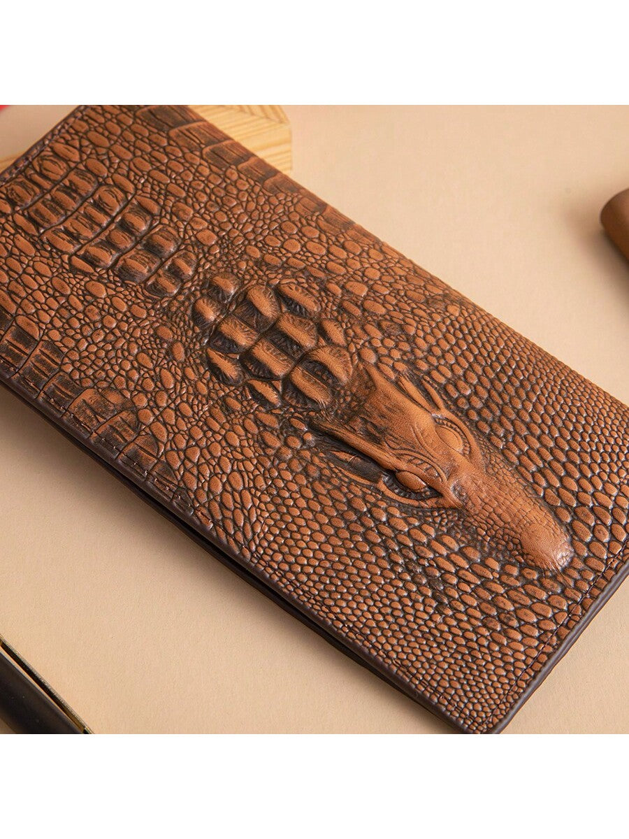 Men's Crocodile Embossed Multi-Function Large Capacity Bifold Long