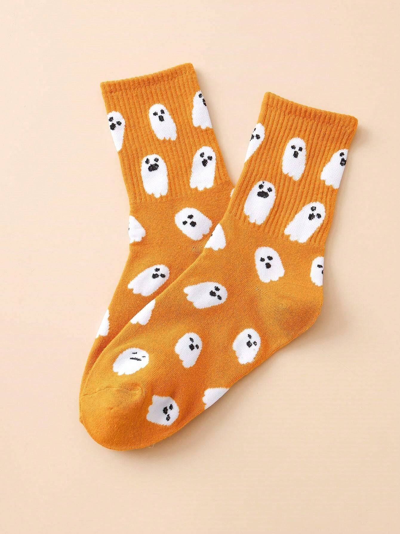 2 Pairs Halloween Colorful Trendy Men/Women Socks, Cartoon Ghost Design  Fun Socks Crazy Happy Socks