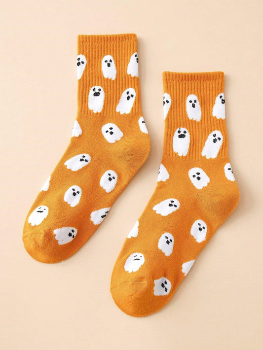 2 Pairs Halloween Colorful Trendy Men/Women Socks, Cartoon Ghost Design  Fun Socks Crazy Happy Socks