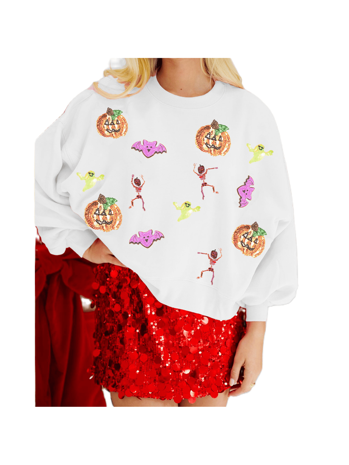 Women Halloween Sweatshirt Sequin Pumpkin Face Hoodie Fall Pumpkin Pullover Top