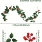 1pc Christmas Small Berries Hollyleaf Simulation Rattan, Christmas Artificial Small Berries Rattan, Simulation Fake Green Leaves Red Fruit Cane, Floral Christmas Tree Christmas Garland With Berries, Noel Decor, Navidad Decor,Christmas