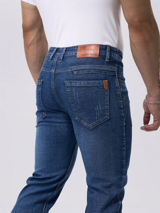 Men's Casual Straight Stretch Jeans,  Denim Material