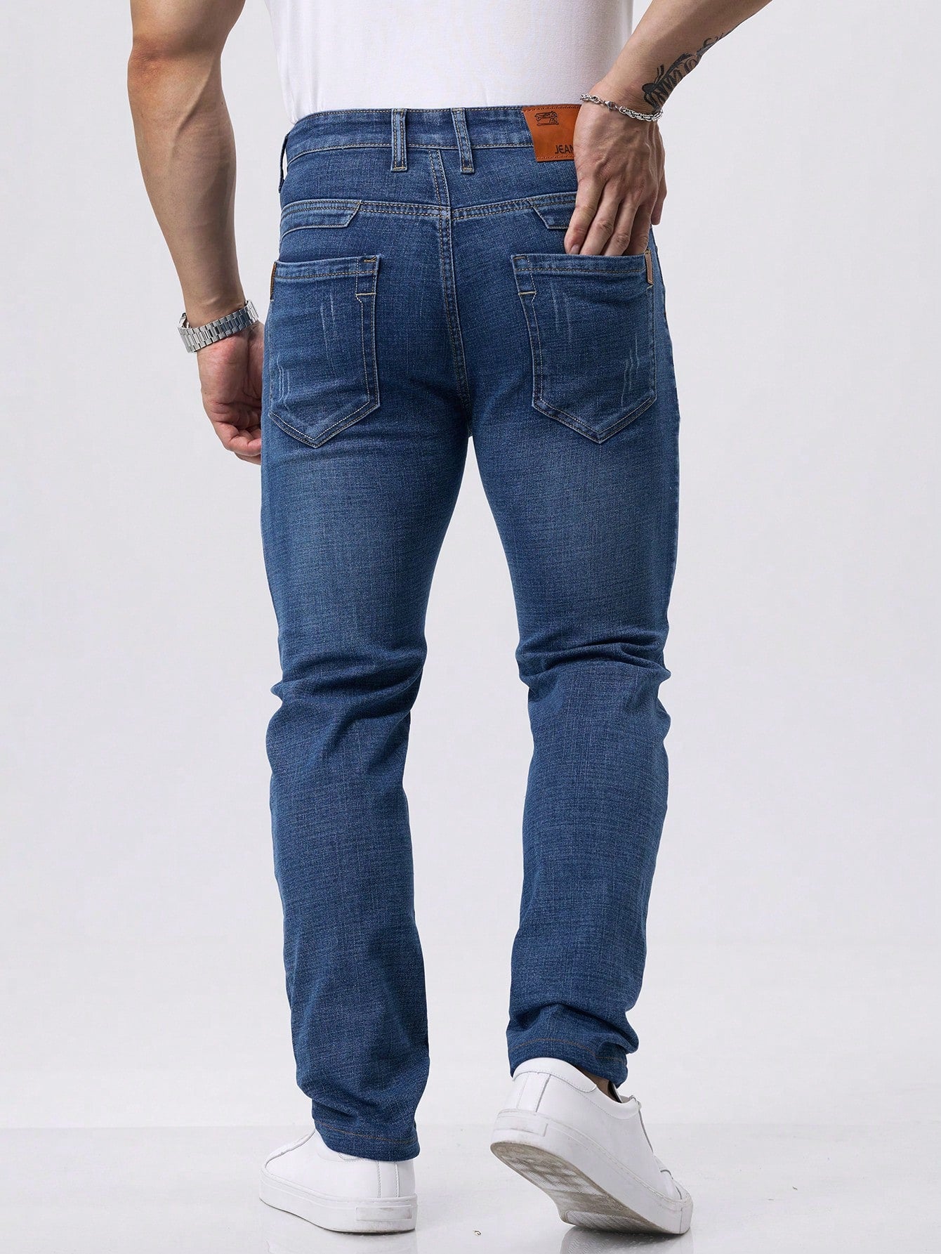 Men's Casual Straight Stretch Jeans,  Denim Material