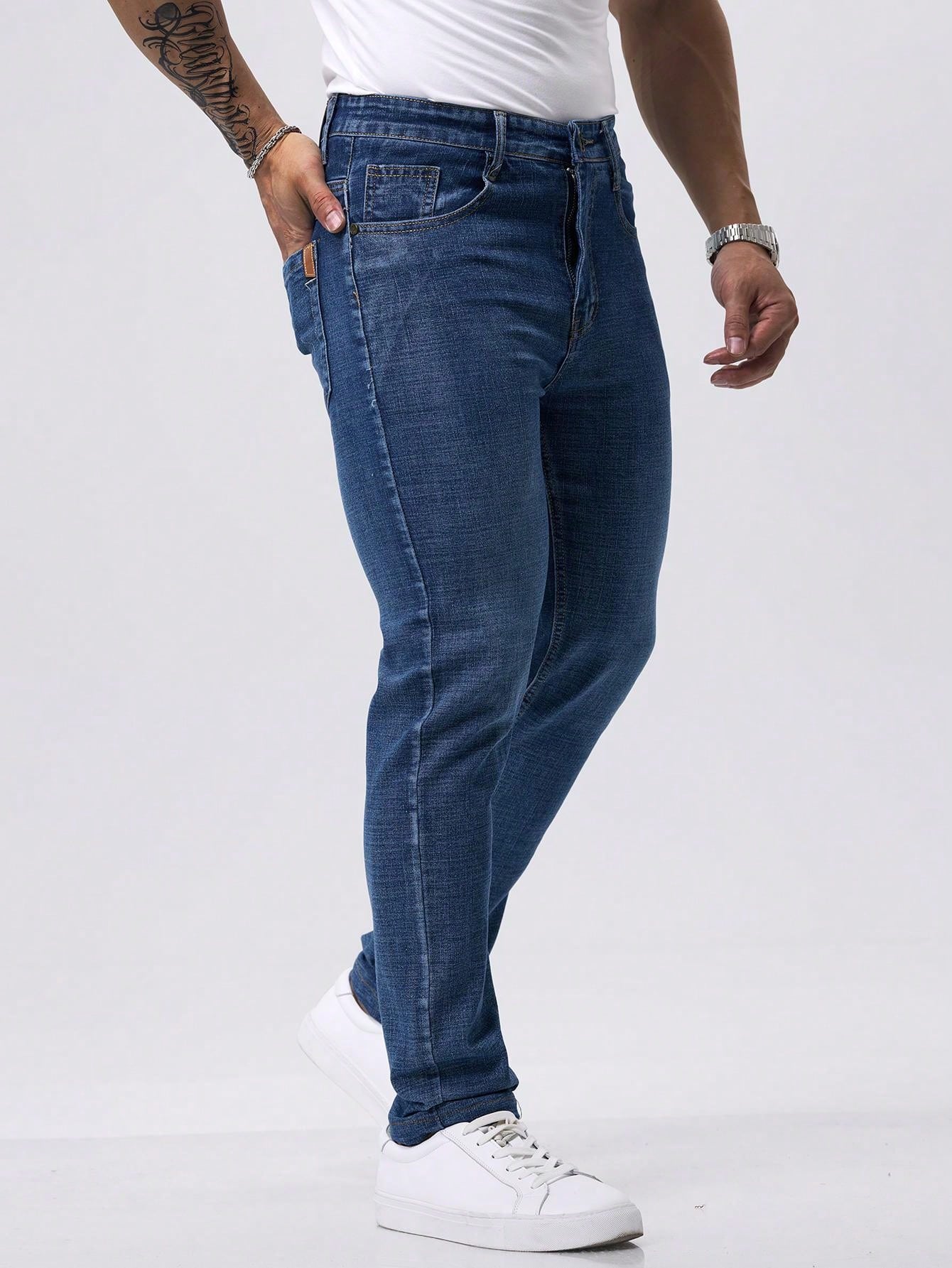 Men's Casual Straight Stretch Jeans,  Denim Material