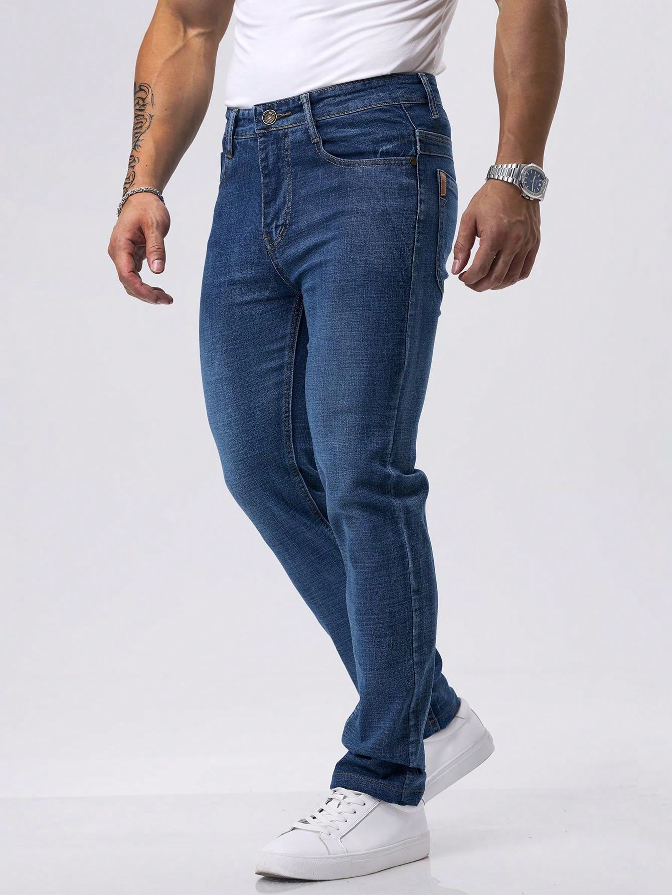 Men's Casual Straight Stretch Jeans,  Denim Material