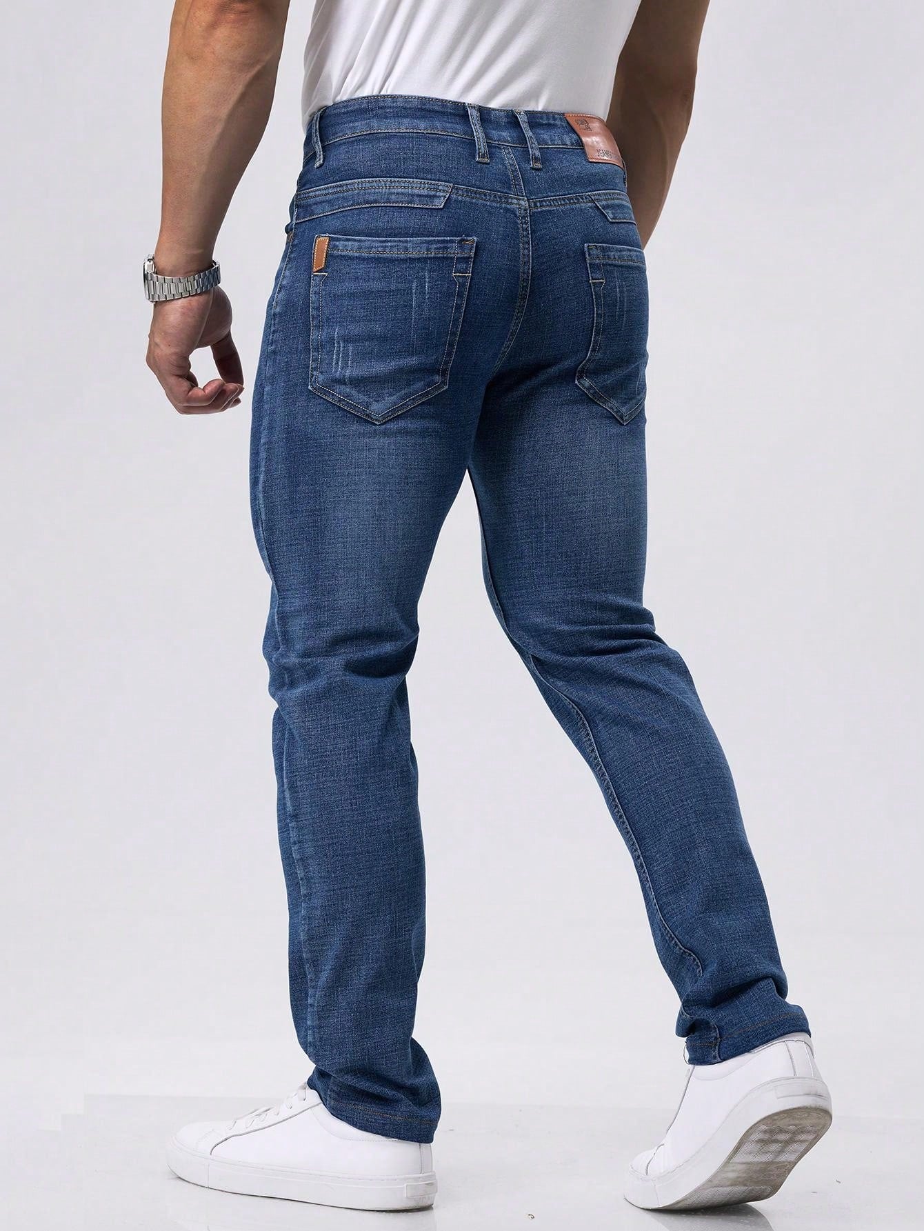 Men's Casual Straight Stretch Jeans,  Denim Material