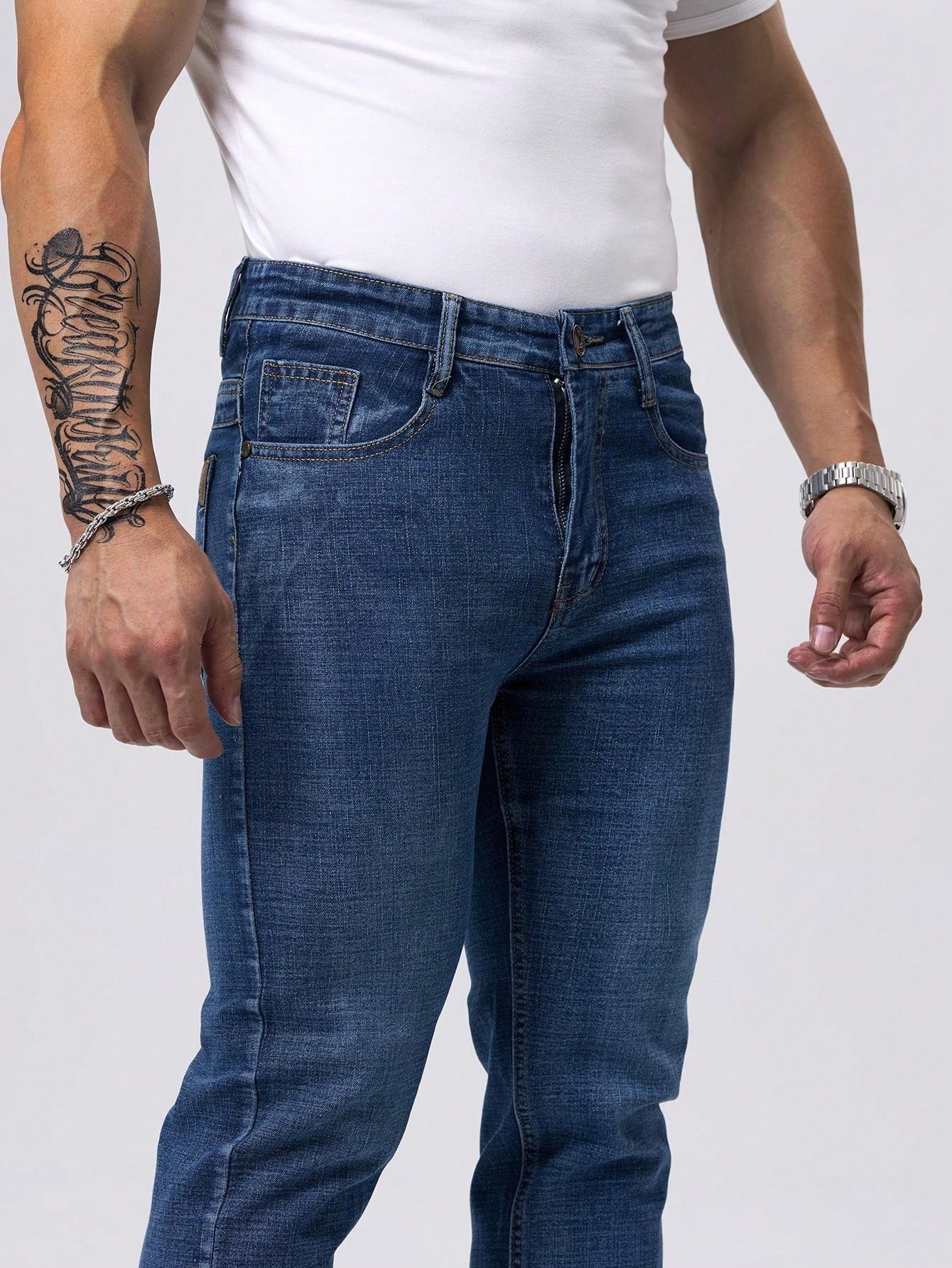 Men's Casual Straight Stretch Jeans,  Denim Material