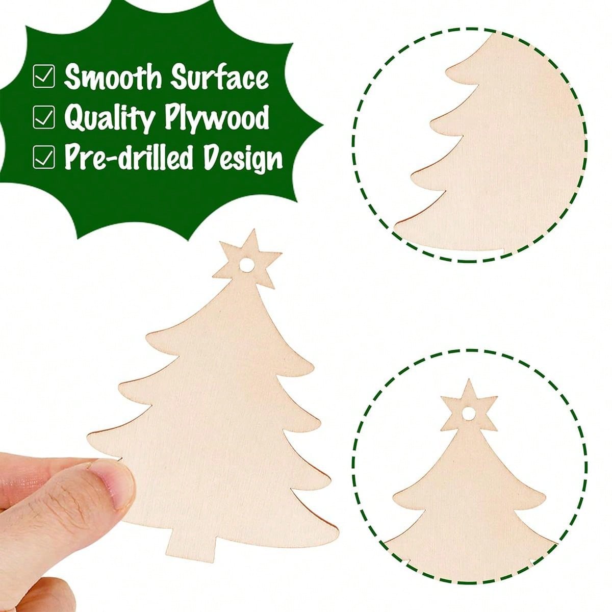 30pcs Blank Wooden Christmas Decor Ornaments, Christmas Tree, Snowman, Star Shapes, With 10m Jute Rope, 2mm Thick, DIY Arts