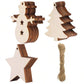 30pcs Blank Wooden Christmas Decor Ornaments, Christmas Tree, Snowman, Star Shapes, With 10m Jute Rope, 2mm Thick, DIY Arts