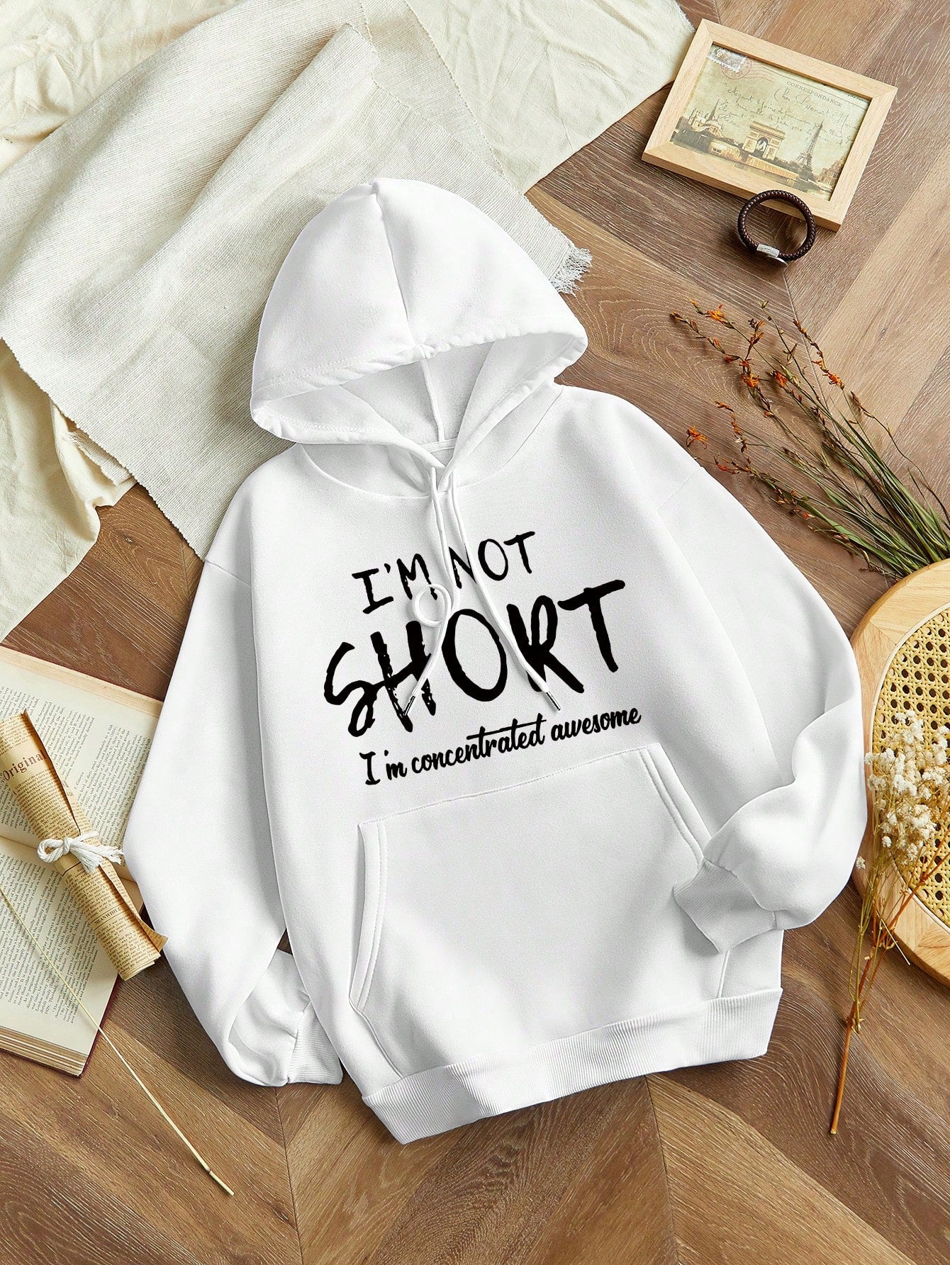 Slayr Women's Hooded Sweatshirt With Slogan Print And Drawstring Closure I'M NOT SHORT I'm Concentrated Awesome