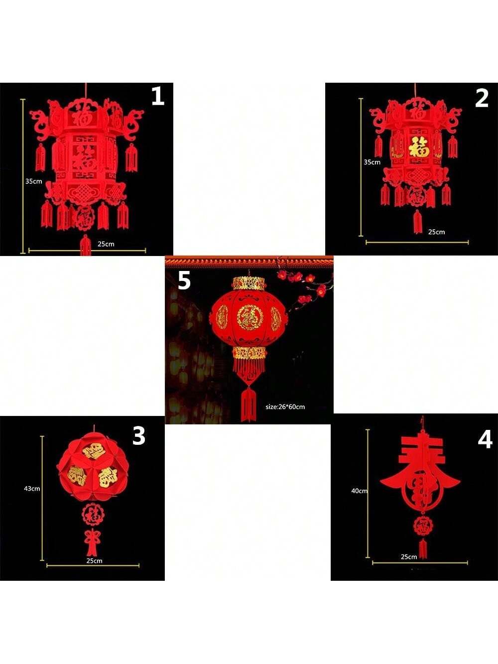 1Pc Chinese New Year Lantern DIY FU Character Red Lantern Hanging Ornaments For Lunar New Year Spring Festival Decor,Christmas