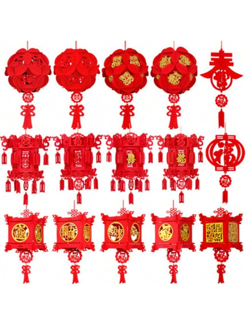 1Pc Chinese New Year Lantern DIY FU Character Red Lantern Hanging Ornaments For Lunar New Year Spring Festival Decor,Christmas