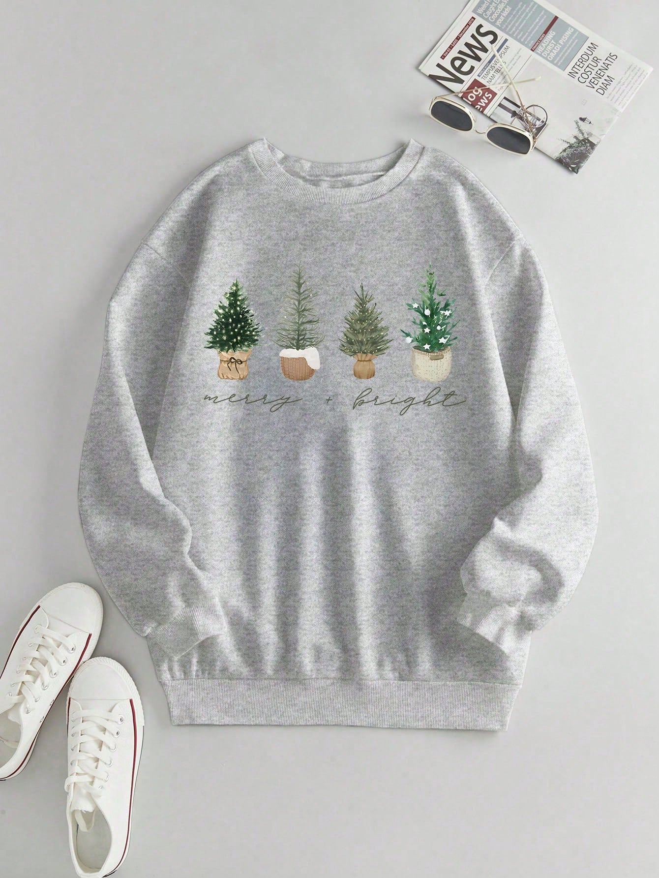 LUNE Fashionable Women Christmas Tree Print Hooded Sweatshirt