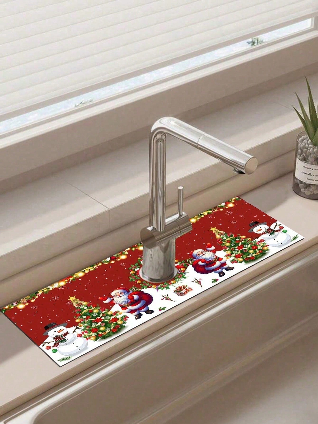 Christmas Faucet Absorbent Pads For Kitchens And Bathrooms, Santa Claus Snowman Gingerbread Man Xmas Tree Pattern Kitchen Diatomaceous Earth Mat, Christmas Decor Home Decor 2024 Happy New Year 2025,Christmas