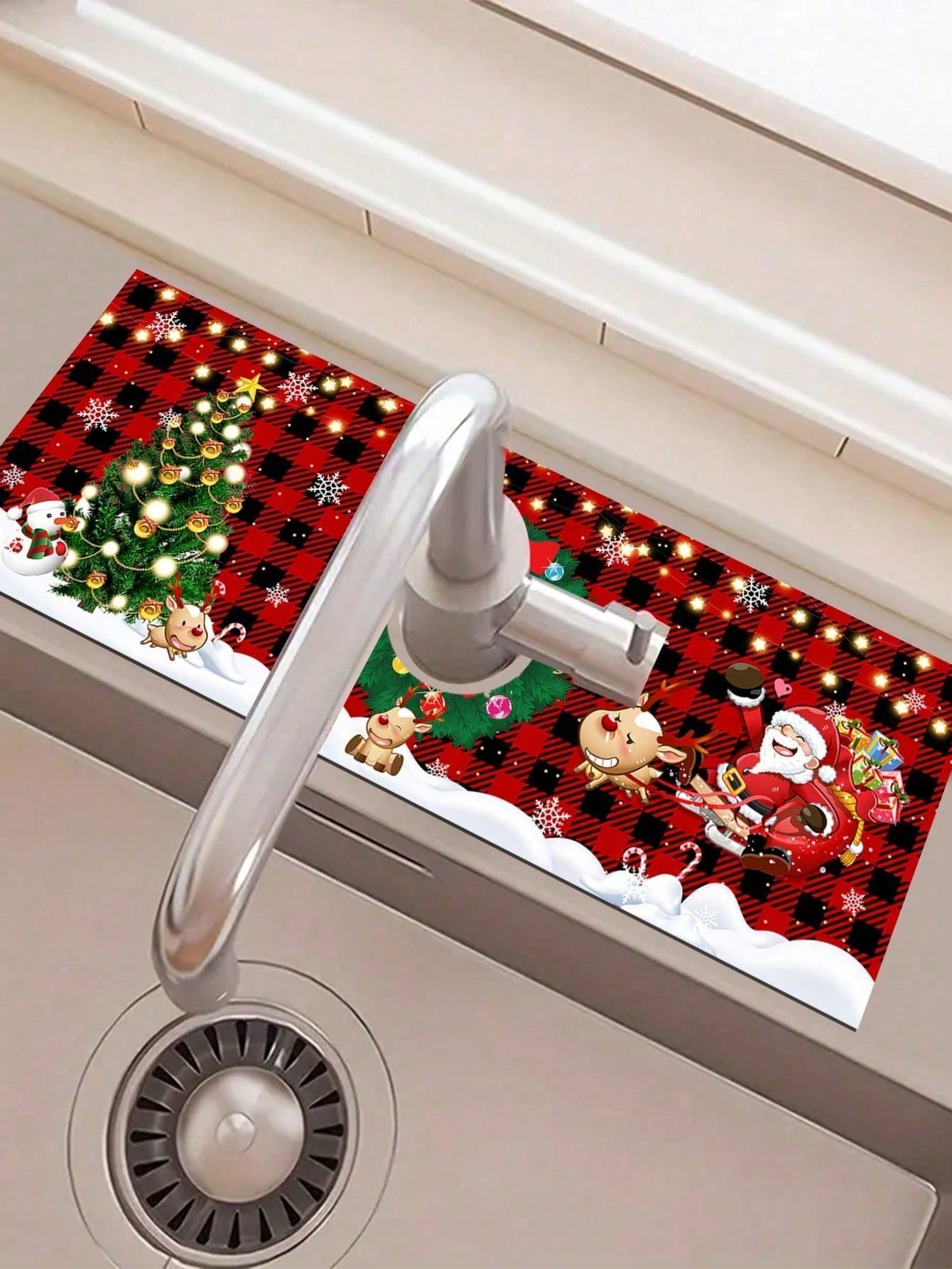 Christmas Faucet Absorbent Pads For Kitchens And Bathrooms, Santa Claus Snowman Gingerbread Man Xmas Tree Pattern Kitchen Diatomaceous Earth Mat, Christmas Decor Home Decor 2024 Happy New Year 2025,Christmas