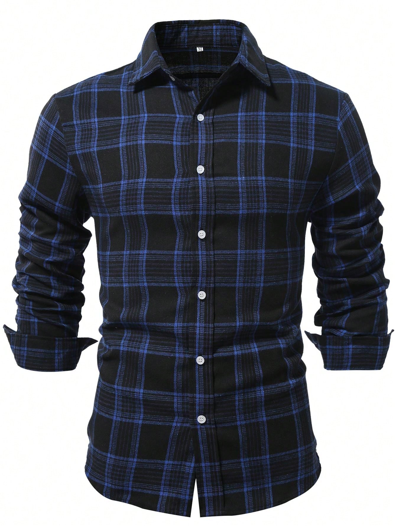 Men's Plaid Print Button Front Casual Long Sleeve Shirt