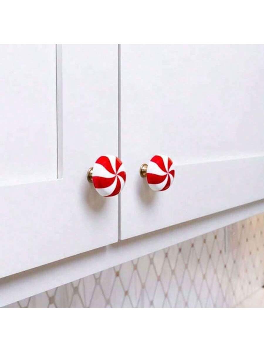 2pcs/6pcs Christmas Silicone Red And White Candy Cabinet Knob Covers For Various Kitchen Cabinet Knob Covers Living Room Bedroom Cabinet Knob Covers,Xmas Festival Decorations, Halloween, Halloween Decoration