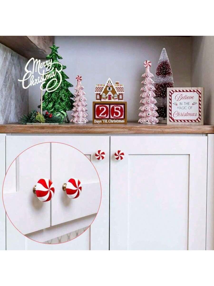 2pcs/6pcs Christmas Silicone Red And White Candy Cabinet Knob Covers For Various Kitchen Cabinet Knob Covers Living Room Bedroom Cabinet Knob Covers,Xmas Festival Decorations, Halloween, Halloween Decoration