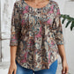 EMERY ROSE Plus Size Paisley Print Loose Fit Round Neck 3/4 Sleeve T-Shirt For Casual Daily Wear, Autumn, For Christmas