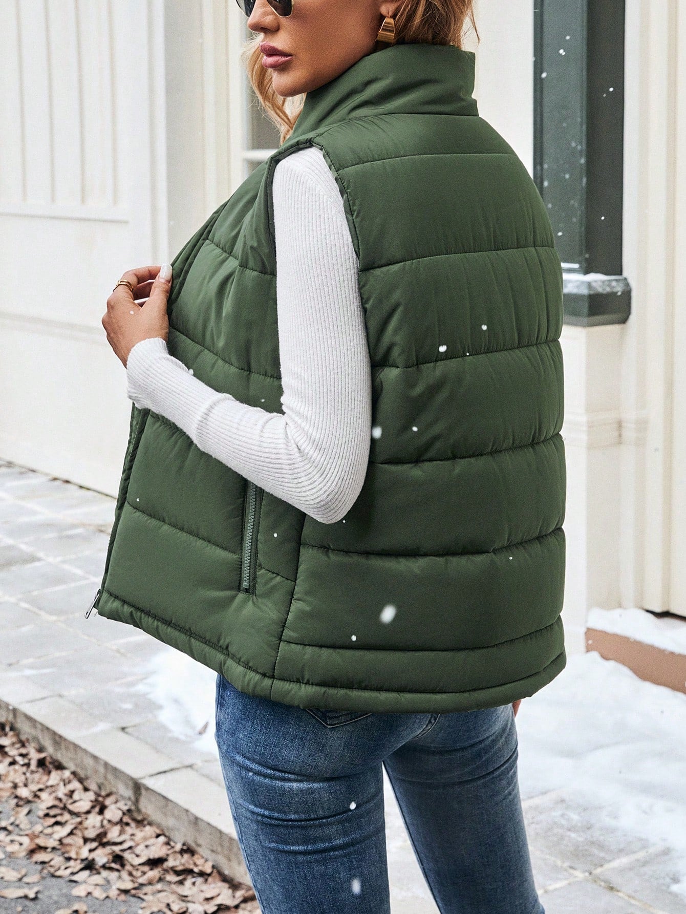 Raffinéa Plain Sleeveless Front Zip Simple Casual Puffer Vest