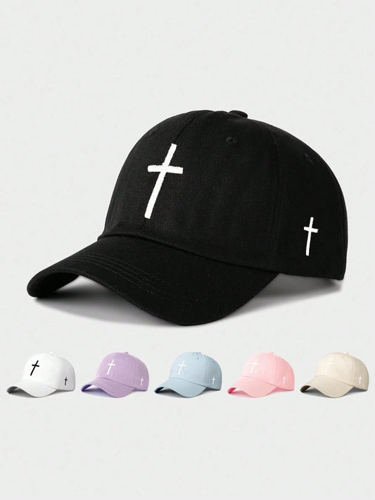 1pc Embroidered Cross Adjustable Baseball Cap Unisex Outdoor Sun Protection Casual Hat For Spring Autumn Travel Beach Vacation, Y2K Style