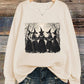 LUNE Plus Size Round Neck Long Sleeve Creative Witch Print Fall Sweatshirt