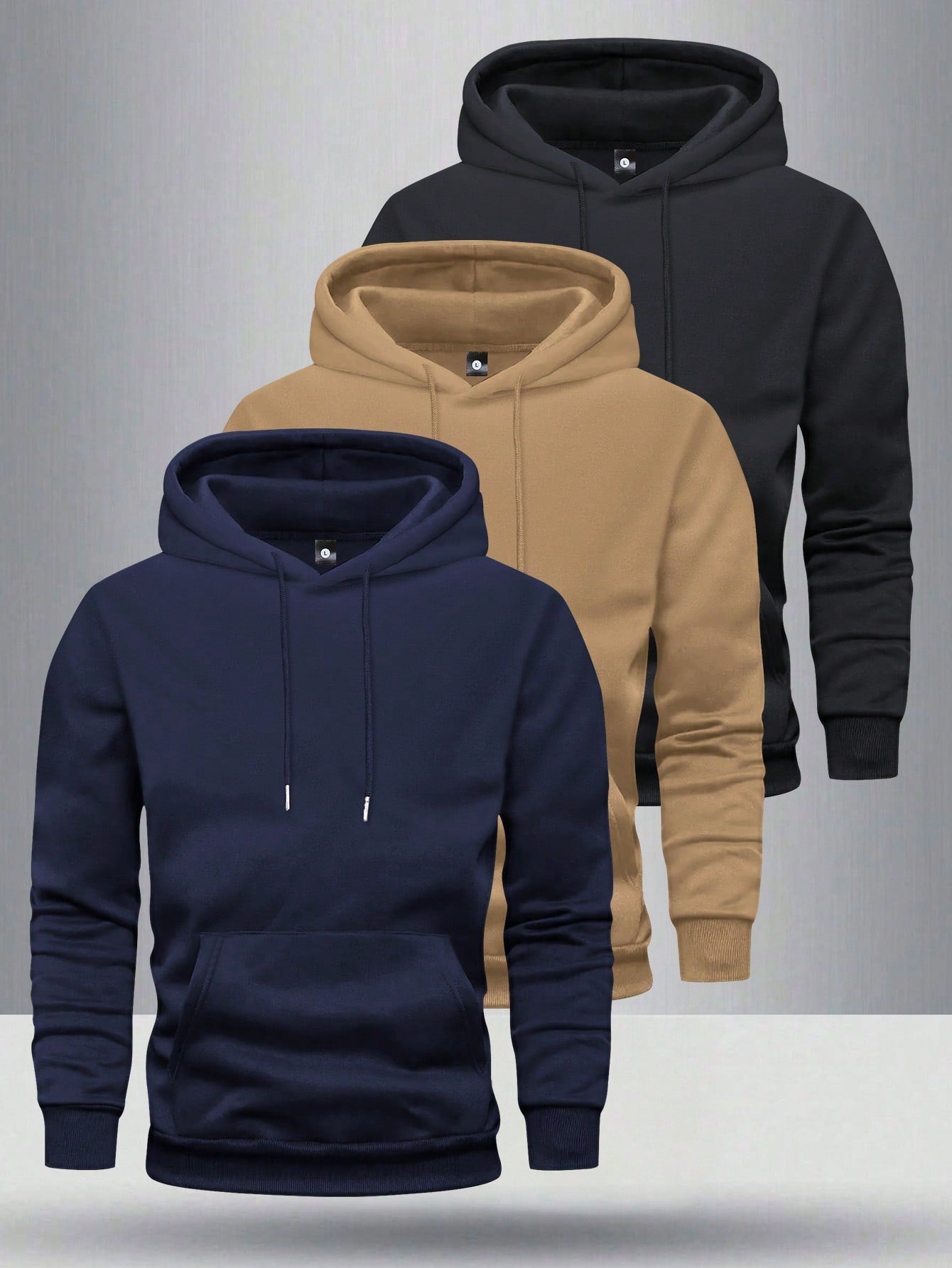 3pcs/Pack Men's Solid Color Basic Casual Hoodies With Pockets, Regular Fit Spring