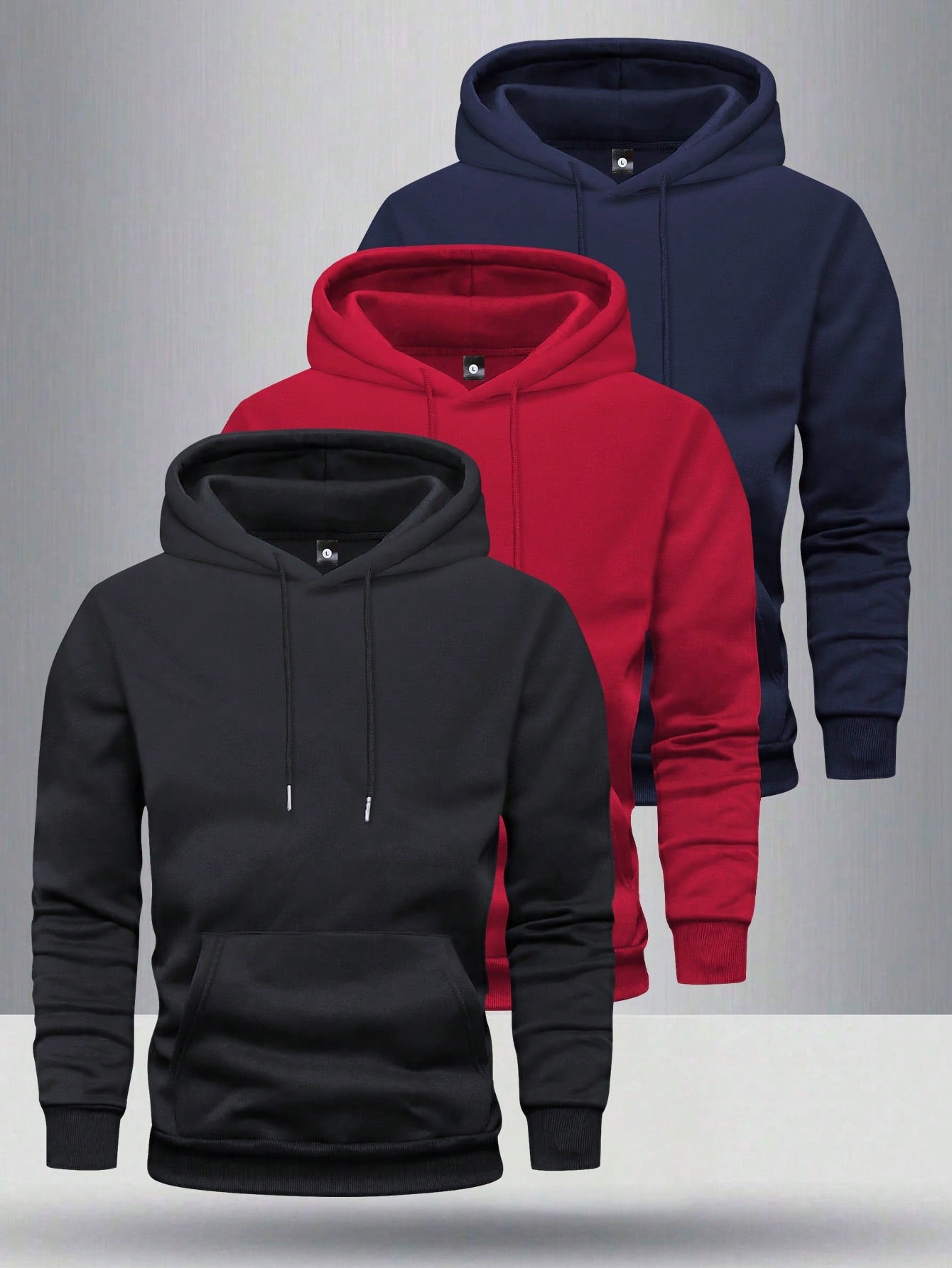 3pcs/Pack Men's Solid Color Basic Casual Hoodies With Pockets, Regular Fit Spring