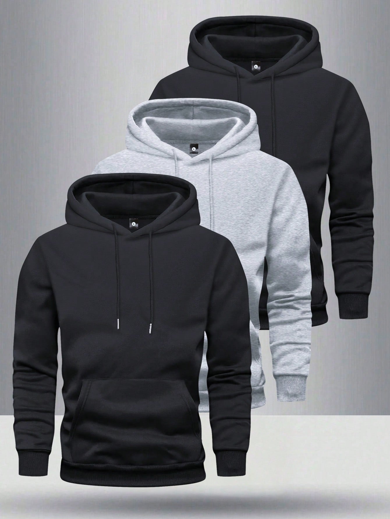 3pcs/Pack Men's Solid Color Basic Casual Hoodies With Pockets, Regular Fit Spring