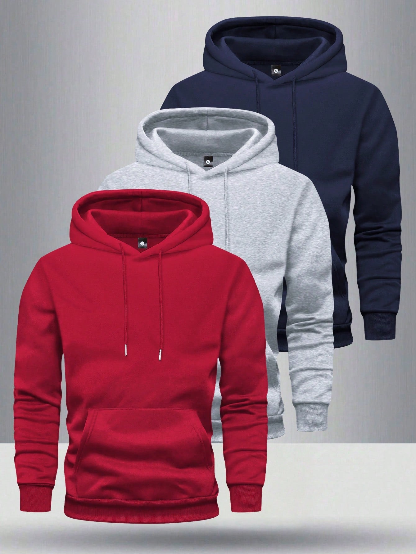 3pcs/Pack Men's Solid Color Basic Casual Hoodies With Pockets, Regular Fit Spring