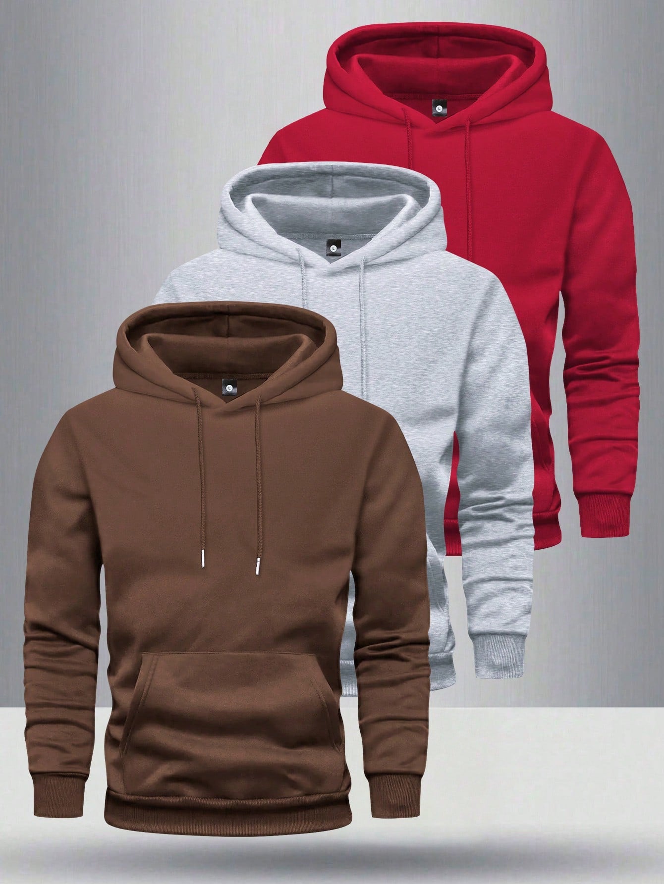 3pcs/Pack Men's Solid Color Basic Casual Hoodies With Pockets, Regular Fit Spring