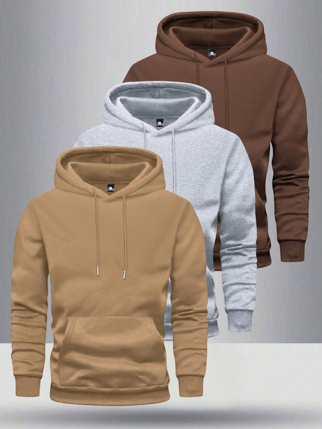 3pcs/Pack Men's Solid Color Basic Casual Hoodies With Pockets, Regular Fit Spring