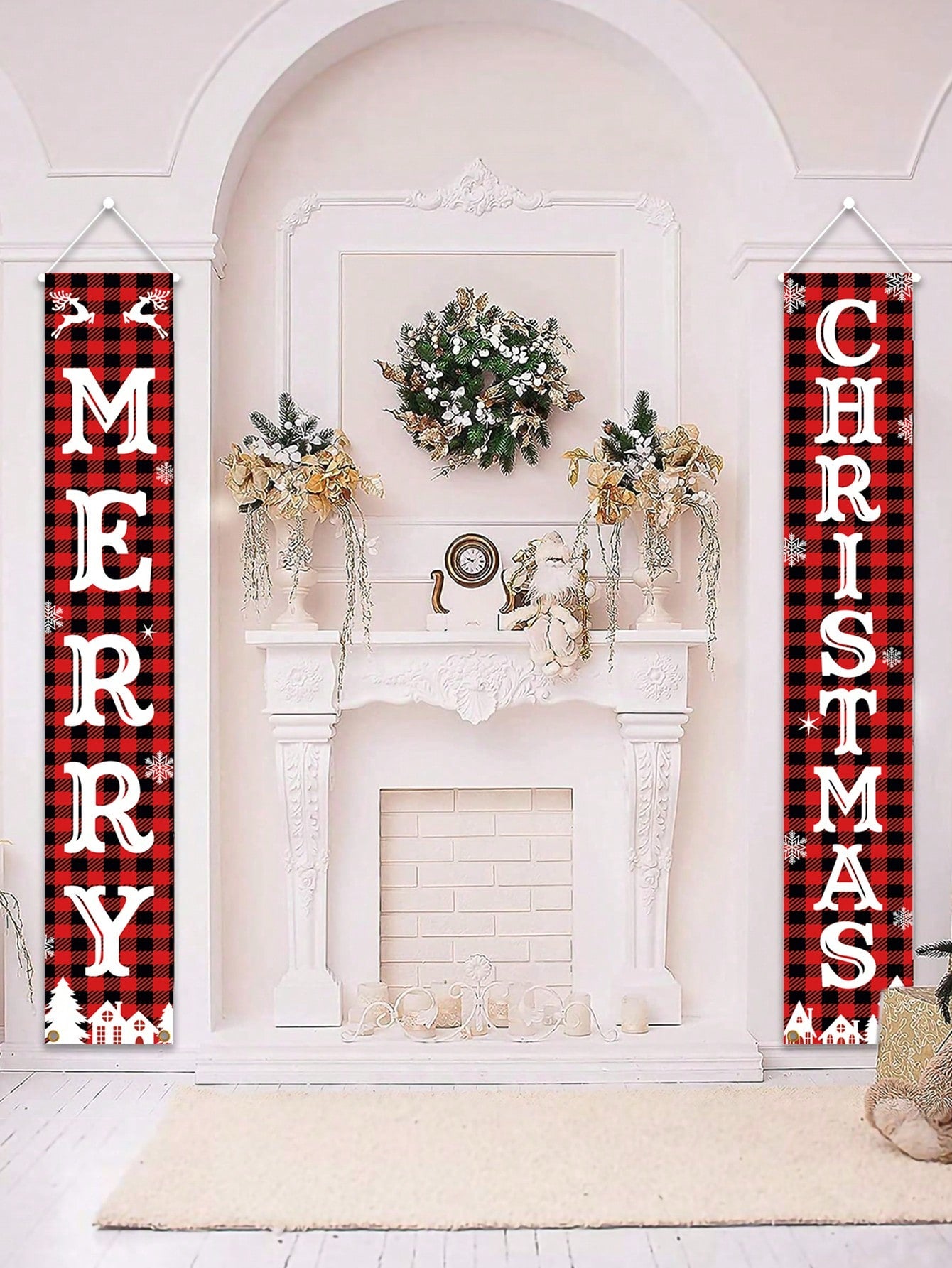 2pcs/Set New Merry Christmas Designs Door Curtains, Banner Couplets Perfect For Decorating Family Christmas Party, Christmas 2025 New Year Party Gift, Christmas Room Wall Background Decoration,Christmas