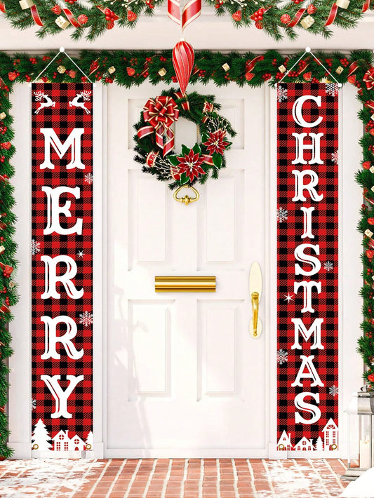 2pcs/Set New Merry Christmas Designs Door Curtains, Banner Couplets Perfect For Decorating Family Christmas Party, Christmas 2025 New Year Party Gift, Christmas Room Wall Background Decoration,Christmas