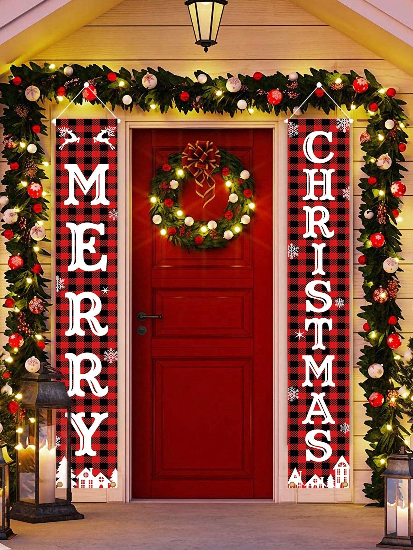 2pcs/Set New Merry Christmas Designs Door Curtains, Banner Couplets Perfect For Decorating Family Christmas Party, Christmas 2025 New Year Party Gift, Christmas Room Wall Background Decoration,Christmas