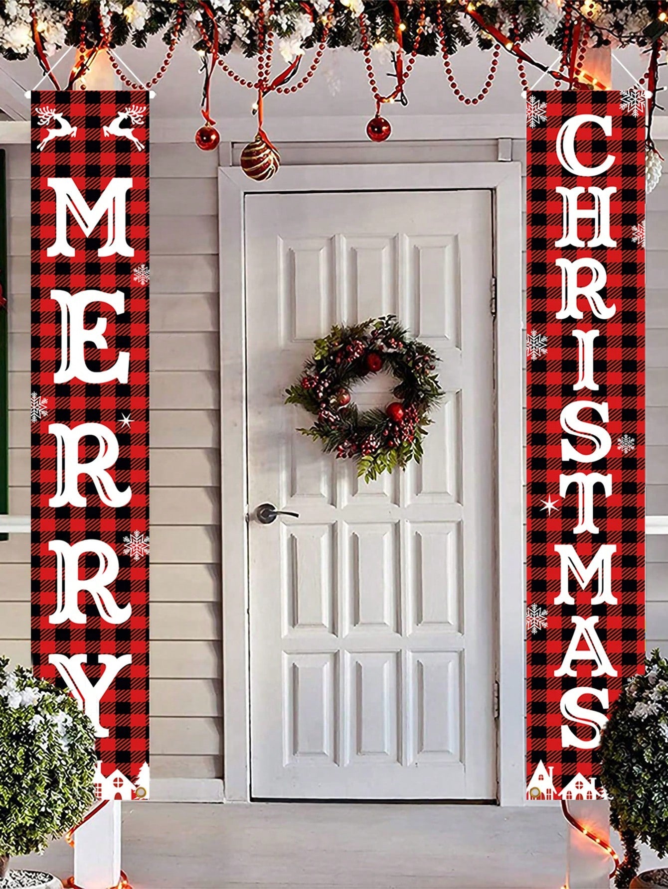 2pcs/Set New Merry Christmas Designs Door Curtains, Banner Couplets Perfect For Decorating Family Christmas Party, Christmas 2025 New Year Party Gift, Christmas Room Wall Background Decoration,Christmas