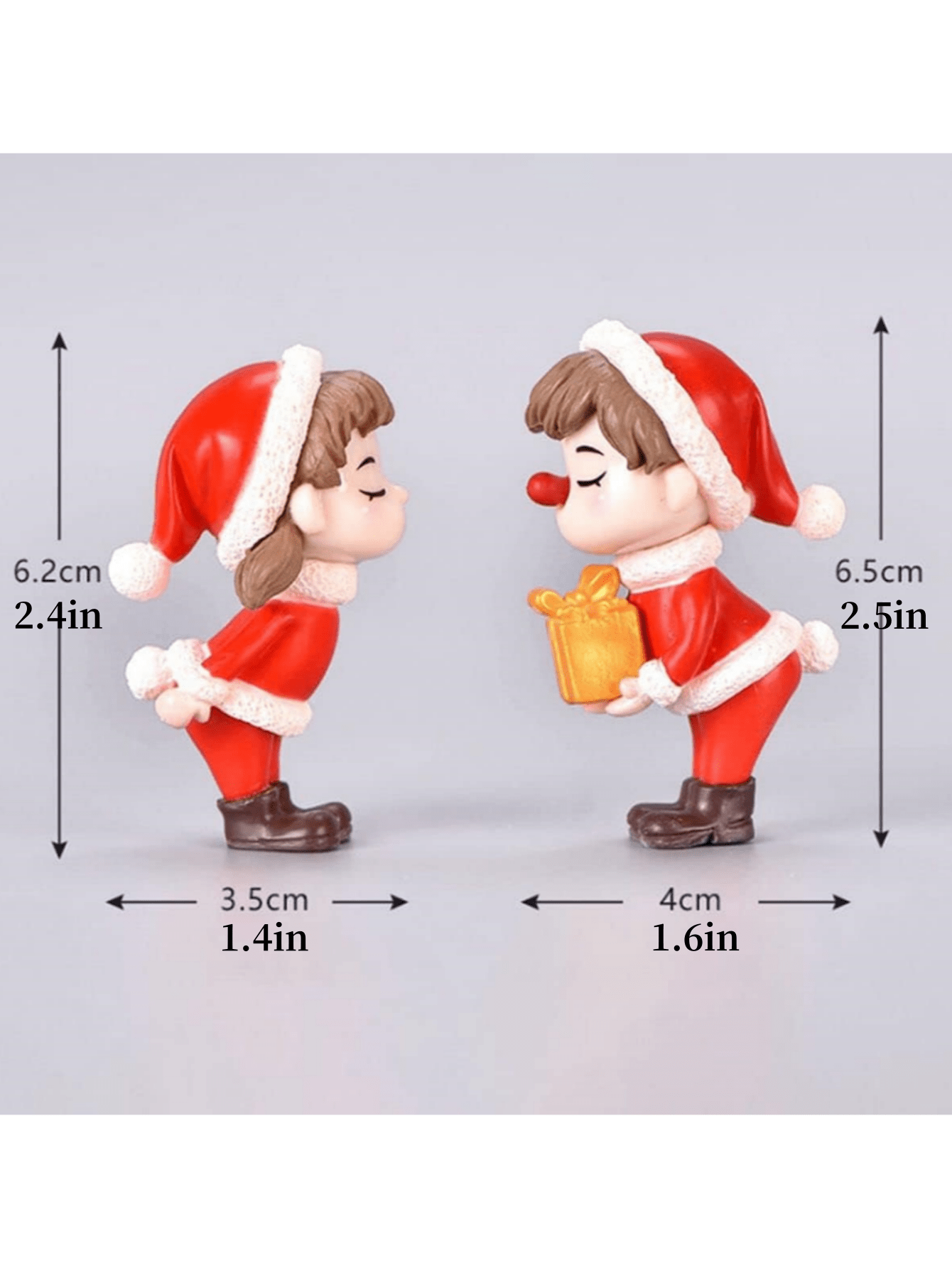 1pair Mini Christmas Couple Figure, Micro Landscape Decoration,Creative Desktop Table Ornament Xmas Festival Gift , Cute Red Resin Craft