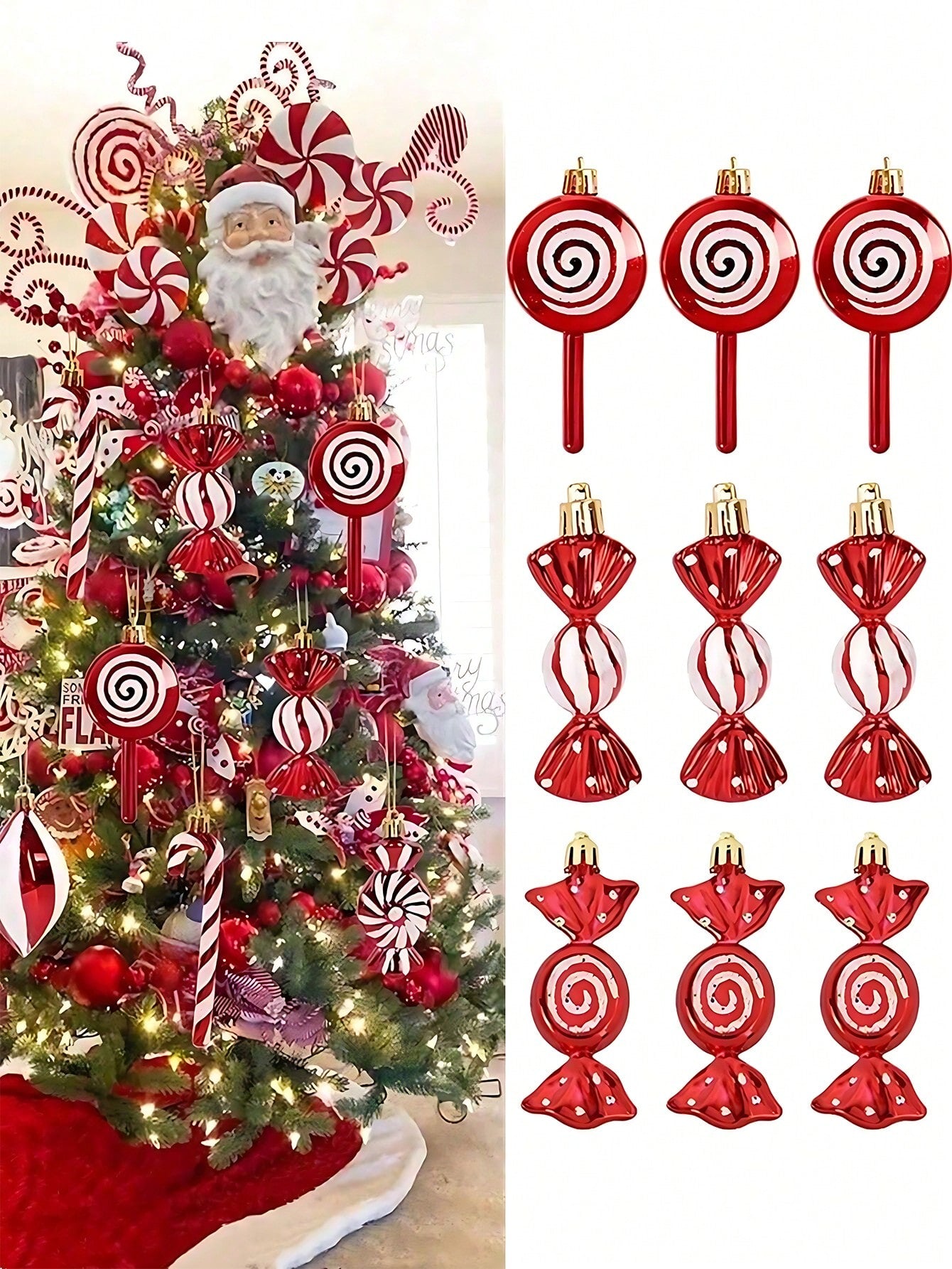 6pcs- Christmas Candy Decorations Lollipop Decoration Pendant Christmas Tree Glitter Ornament Plastic Mint Swirl Decoration Christmas Tree House Party Gift Supplies Christmas Tree Decoration Pendant, Halloween, Halloween Decoration