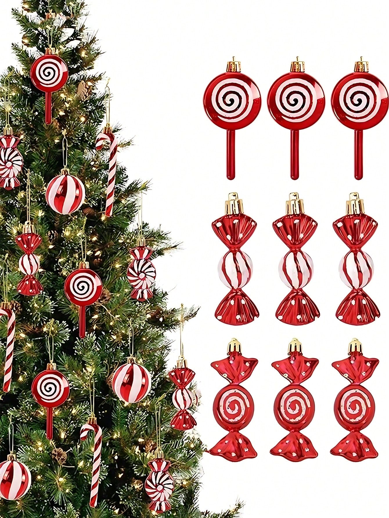 6pcs- Christmas Candy Decorations Lollipop Decoration Pendant Christmas Tree Glitter Ornament Plastic Mint Swirl Decoration Christmas Tree House Party Gift Supplies Christmas Tree Decoration Pendant, Halloween, Halloween Decoration