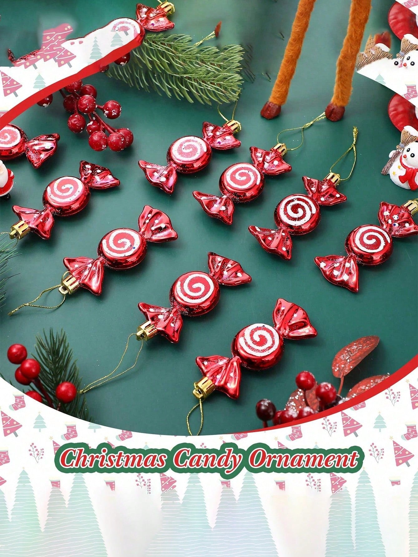 6pcs- Christmas Candy Decorations Lollipop Decoration Pendant Christmas Tree Glitter Ornament Plastic Mint Swirl Decoration Christmas Tree House Party Gift Supplies Christmas Tree Decoration Pendant, Halloween, Halloween Decoration