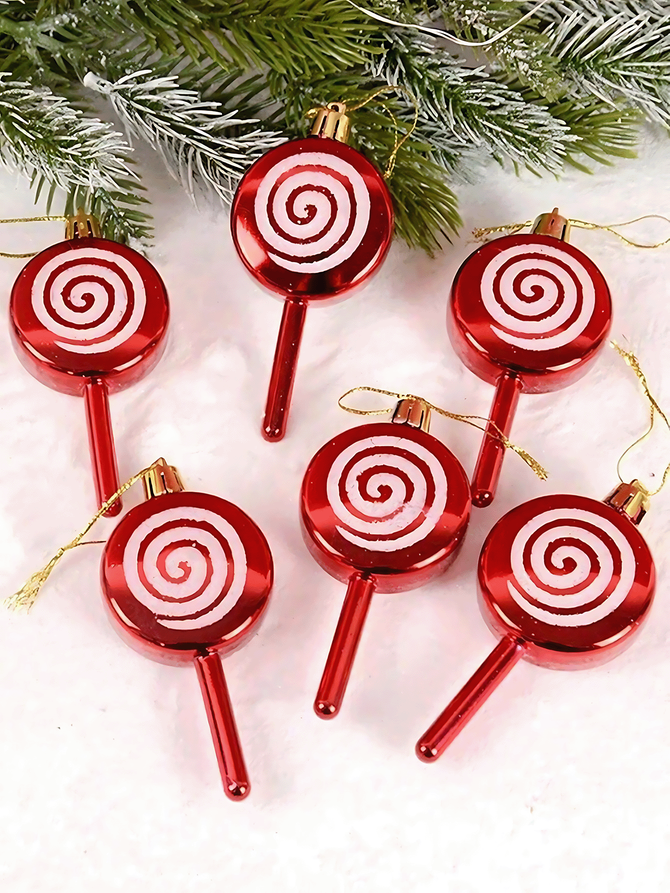 6pcs- Christmas Candy Decorations Lollipop Decoration Pendant Christmas Tree Glitter Ornament Plastic Mint Swirl Decoration Christmas Tree House Party Gift Supplies Christmas Tree Decoration Pendant, Halloween, Halloween Decoration