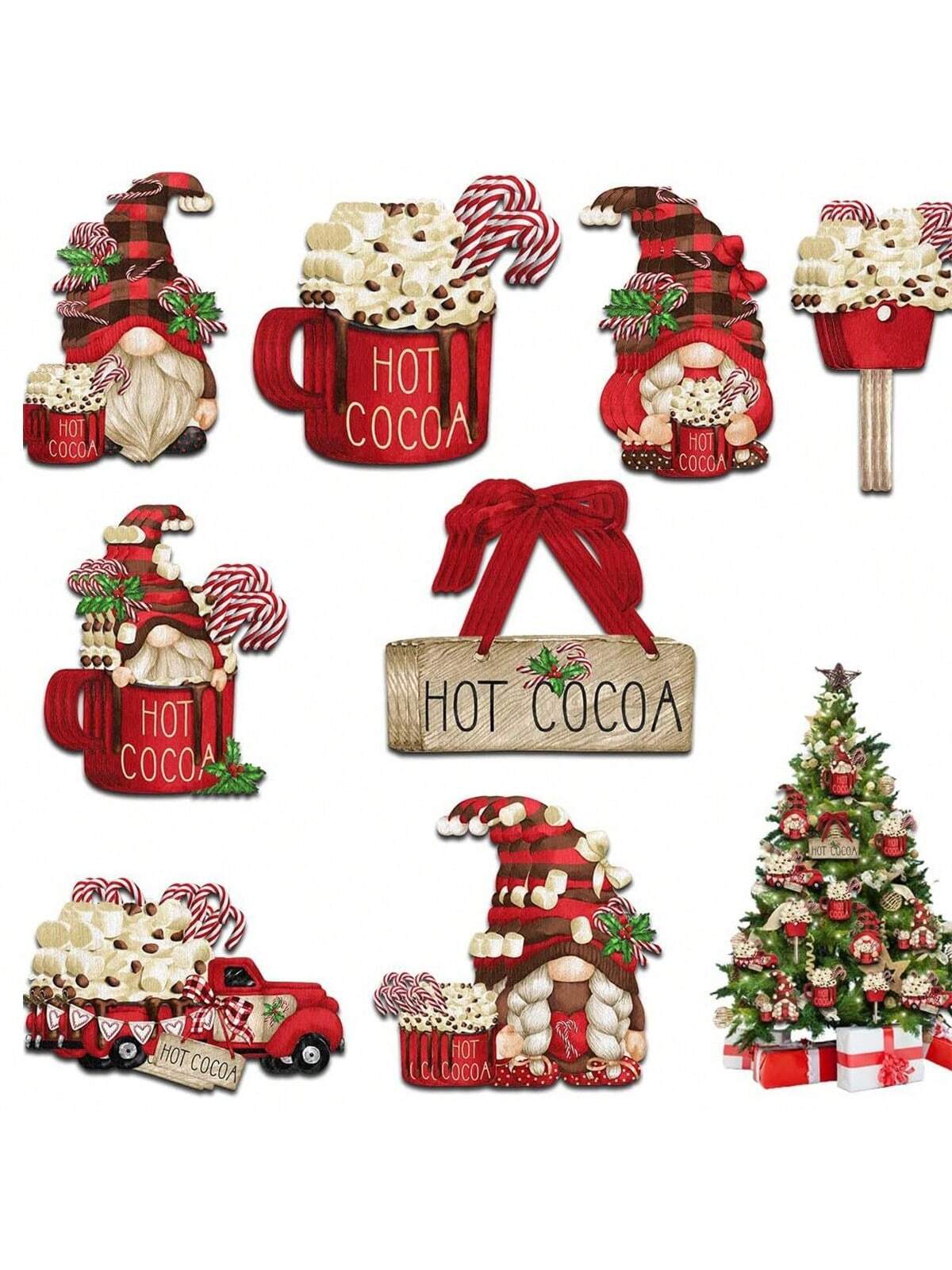 16pcs/Set Red Wooden Christmas Pendant Ornaments, For Outdoor Party, Gift, Car, Home Decor (With String),Christmas