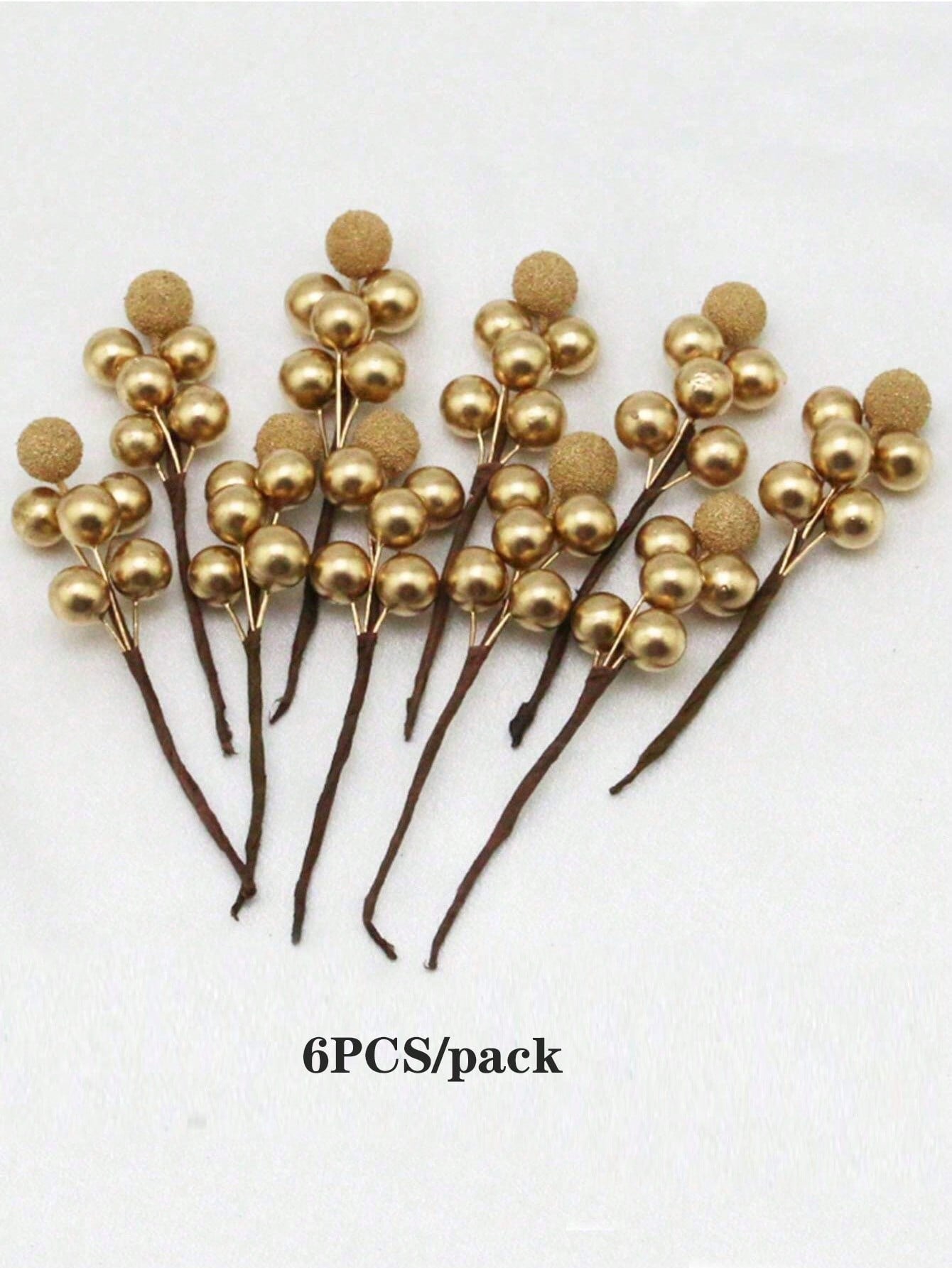 10pcs/Pack Gold Barberry Artificial Berries, Christmas Tree Decor, New Year Holiday Decoration, Gift Wrapping, DIY Craft Material