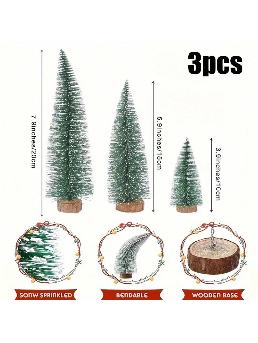 6Pcs Christmas Decorations Mini Christmas Trees, Artificial Christmas Tree Bottle Brush Trees With Wooden Base For Christmas Decor Christmas Party Home Table Craft, Photography Decorative Ornaments