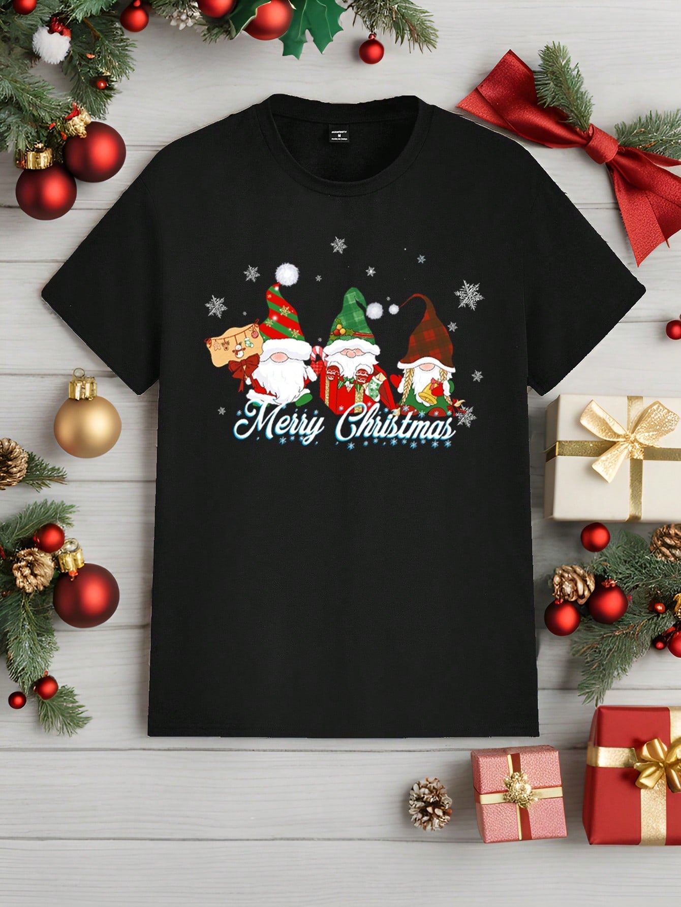 Manfinity Homme Fashionable Casual Christmas Snowman Graphic Print Crew Neck T-Shirt For Men